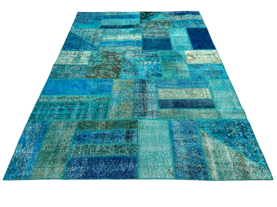 Turquoise Patchwork Rug, Ethnic Rug, Oriental Carpet, Home Decor Rug - Image 1 of 3