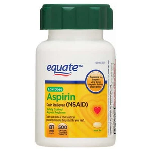 Equate Safety Coated Low Dose Aspirin Tablets for Pain Relief, 81mg, 500 Count - Picture 1 of 3
