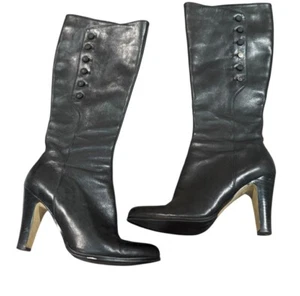 TAHARI womens size 7 1/2 Treo black soft leather heeled knee high boots - Picture 1 of 7