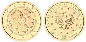 50 Euro - 1/4 Unze Feingold 2017 F 50 € Lutherrose mit Zertifikat !!   121873 - Bild 1 von 4