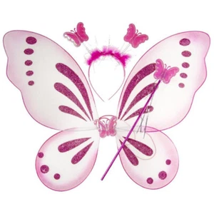 Kinder Elfenflügel Schmetterling Kostüm Pink 3 tlg Karneval Fasching Feen - Bild 1 von 1