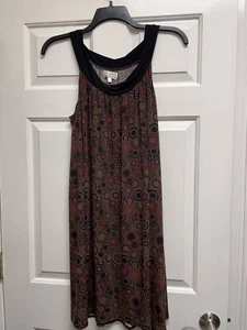 M.S.S.P. Brown Black Purple Circles Boatneck Sleeveless A-Line Comfy Dress Large - Picture 1 of 5
