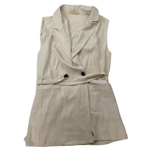 Blazer Melloday Marfil Sin Mangas Chaleco Cinturón Blusa Talla L Poliéster Spandex Elástico - Imagen 1 de 9