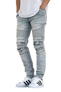 MEN'S NEW BIKER DISTRESSED STRETCH SKINNY JEANS 6 COLORS *FAST SHIP - Picture 1 of 13