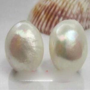 Pendientes de oro 14-15mm blanco barroco perla de agua dulce 14K agua dulce - Imagen 1 de 4