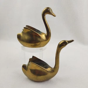 Vintage Pair of Brass Swan Planters Ducks Figurines Small Succulent 4.5" x 3.5" - Picture 1 of 10