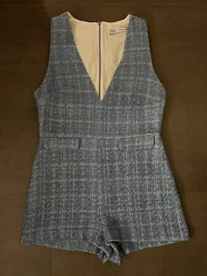 Zara Tweed Jumpsuit Größe S 36 Blau Kurz Overall - Bild 1 von 3