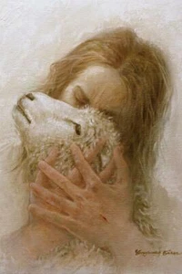 Yongsung Kim THE SHEPHERD'S EMBRACE Canvas Art Jesus Hugging & Embracing a Sheep - Picture 1 of 1