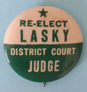 RE-ELECT LASKY- 1980s Nassau County NY Democratic District Court Judge Button - Picture 1 of 1