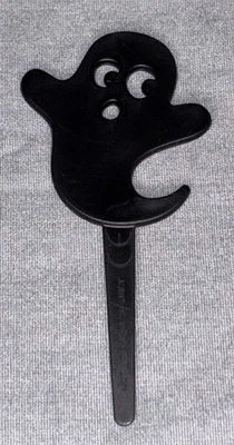 Set of 12 Black Plastic Happy Ghosts Cupcake Cake Toppers Halloween Picks - Image 1 of 4