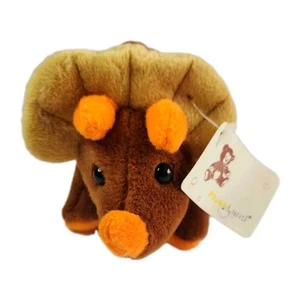 Vintage Plush Land Triceratops Dinosaur – Adorable Brown & Orange Stuffed Toy - Picture 1 of 10