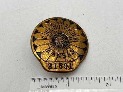 Insignia prendedor girasol conductor chofer registrado Kansas KS de colección de 1930 #31591 Foto 1 de 4