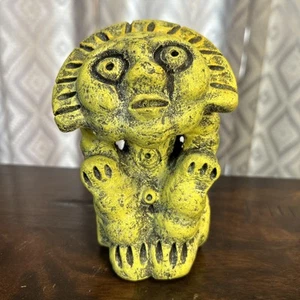Scultura Dio Sole Taino fatta a mano ceramica argilla verde finitura verdigris 5,5” H - Foto 1 di 9