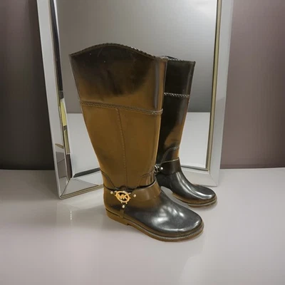 Botas de lluvia altas Michael Kors Fulton negras con arnés talla 8 para mujer Foto 1 de 4