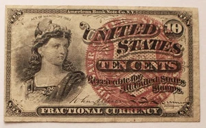 US Fractional Currency 10 Cents Note - XF, American Bank Note Co. NY - Picture 1 of 2