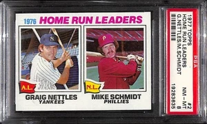 1977 Topps G.Nettles/M.Schmidt #2 Home Run Leaders - Set Break! PSA 8 - Foto 1 di 2