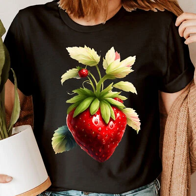 Erdbeere Obst Geschenke für sie Vegan Botanisch Neuheit Damen T-Shirts Top #NED