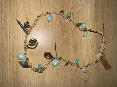 NUEVO CON ETIQUETAS Lucky Brand Coastal Surf Shell Perla Turquesa Collar Ajustable Dijes Foto 1 de 4