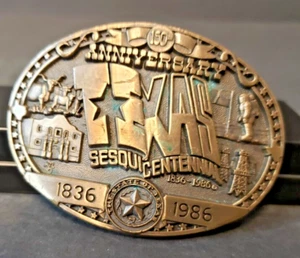 Hebilla de cinturón de latón Texas 150 aniversario 1836-1986 edición limitada EE. UU. - Imagen 1 de 2