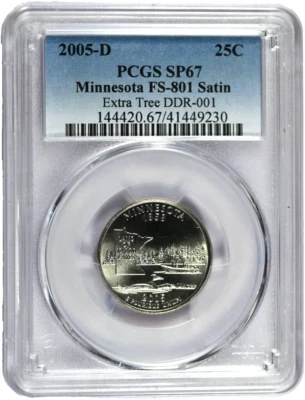 2005-D PCGS SP67 Minnesota FS-801 Satin Extra Tree Washington State Quarter - Image 1 of 3