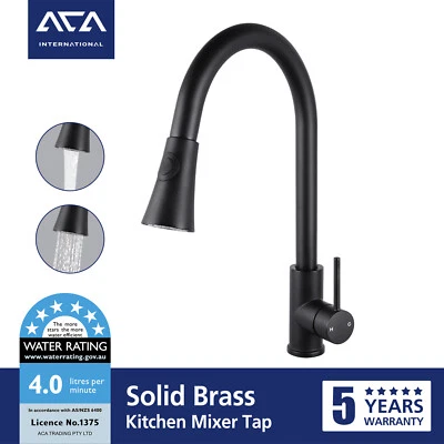 ACA Black Pull Out Kitchen Mixer Tap Swivel Spout Brass Laundry Sink Faucet WELS - image 1 of 4