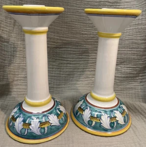 Fratelli Mari Para Cottura Deruta Par De Candelabros / Base De Lámpara Italia Usado en Excelente Condición - Imagen 1 de 4