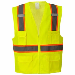 Portwest US372 Jackson Contrast Hi Vis Reflective Safety Zip Mesh Work Vest ANSI - Picture 1 of 5