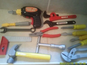 mixed lot of 13 Kids Toy Pretend Play Tools Hammers Drill wrenches + - Picture 1 of 6