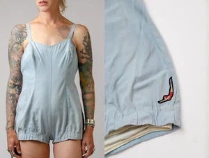 1940s Jantzen Swimsuit Powder Blue Sweetheart Pin Up One Piece Playsuit Large - Picture 1 of 10