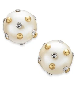 $58 KATE SPADE "PEARLS PEARLS PEARLS" FAUX PEARL STUD W/CRYSTAL EARRINGS #20 - Picture 1 of 5