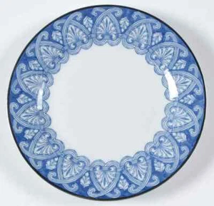 Bombay Co Tile Blue & White Porcelain 8" Salad Dessert Plates Set of 4 ~ VINTAGE - Picture 1 of 8