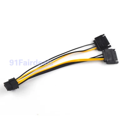 Dual SATA to PCI-E Power Cable 15Pin SATA to 8 pin(6+2) Video Card Power Wire  - Image 1 of 4