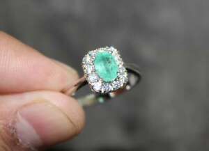 Silver Emerald Engagement Ring 5x7 mm Oval emerald ring emerald Wedding ring