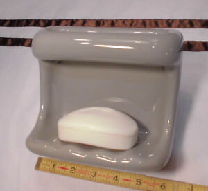*Dark Slate Gray*  Glossy Ceramic Soap Dish Tray with washcloth holder/Grab Bar 