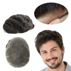 Natural Swiss Lace Toupee Bleached Human Hair System Hairpieces Express Shipping - Picture 1 of 58