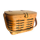 Longaberger Basket Handled Leather Hinged Lid 1995 9.5 X 6