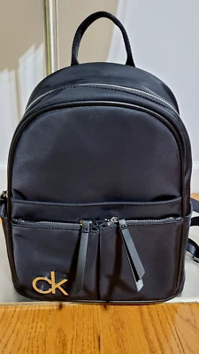 NEW CALVIN KLEIN RAINEY NYLON BLACK / SILVER BACKPACK - Image 1 of 4