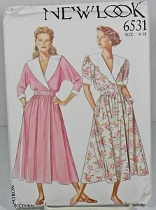 Nuevo Look 6531 Patrón de Costura Plisado Cinturón Vestido Media Pantorrilla Años 80 Talla 6-18 - Imagen 1 de 3