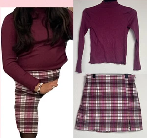 Art Class Girls Burgundy Shirt Medium 10/12 Long Sleeve Skirt Plaid XL 14/16 - Picture 1 of 18