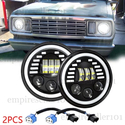 Faros LED redondos de 7 pulgadas para camioneta Dodge D100 D200 D300 haz sellado alto/bajo 2x Foto 1 de 4