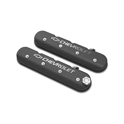 Holley 241-402 высокая крышка клапана LS с логотипом галстука-бабочки/Chevrolet - атласная черная - Изображение 1 из 4
