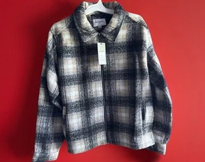 Men's Plaid Harrington Bomber Jacket - Goodfellow & Co Black L - Picture 1 of 4