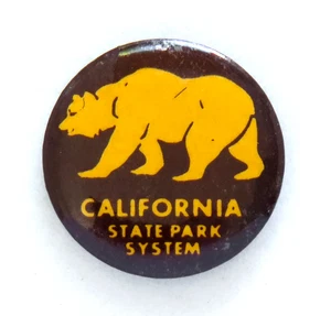 California State Park System Pinback Button Vintage Pin Bear Brown Yellow Small - Picture 1 of 2
