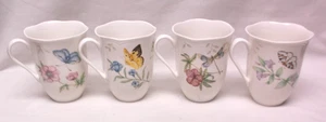 Lenox Butterfly Meadows Scalloped Edge Mugs Cups Group of 4 Different - Picture 1 of 3