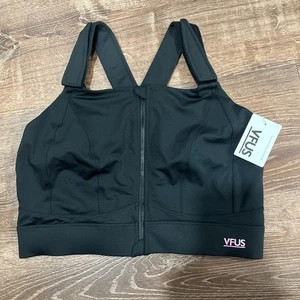 Reggiseno sportivo nuovo con etichette VFUS zip anteriore regolabile alto impatto completo nero XL Plus - Foto 1 di 13