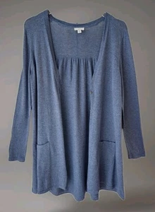 J Jill Long Open Cardigan Size Medium Petite Blue Gray Lightweight Pockets - Picture 1 of 10