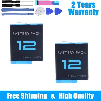 2x 2000mAh Rechargeable Li-ion Battery for GoPro Hero 12 Sport Camera Batteries - Image 1 of 4