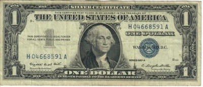 1957A 1$ Silver Certificate - Blue Seal, Motto - ERS/CDD H04668591A - #13503 - Image 1 of 2