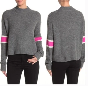 John & Jenn Neu mit Etikett Varsity gestreifter Pullover Large schieferblau Stehkragen - Bild 1 von 2