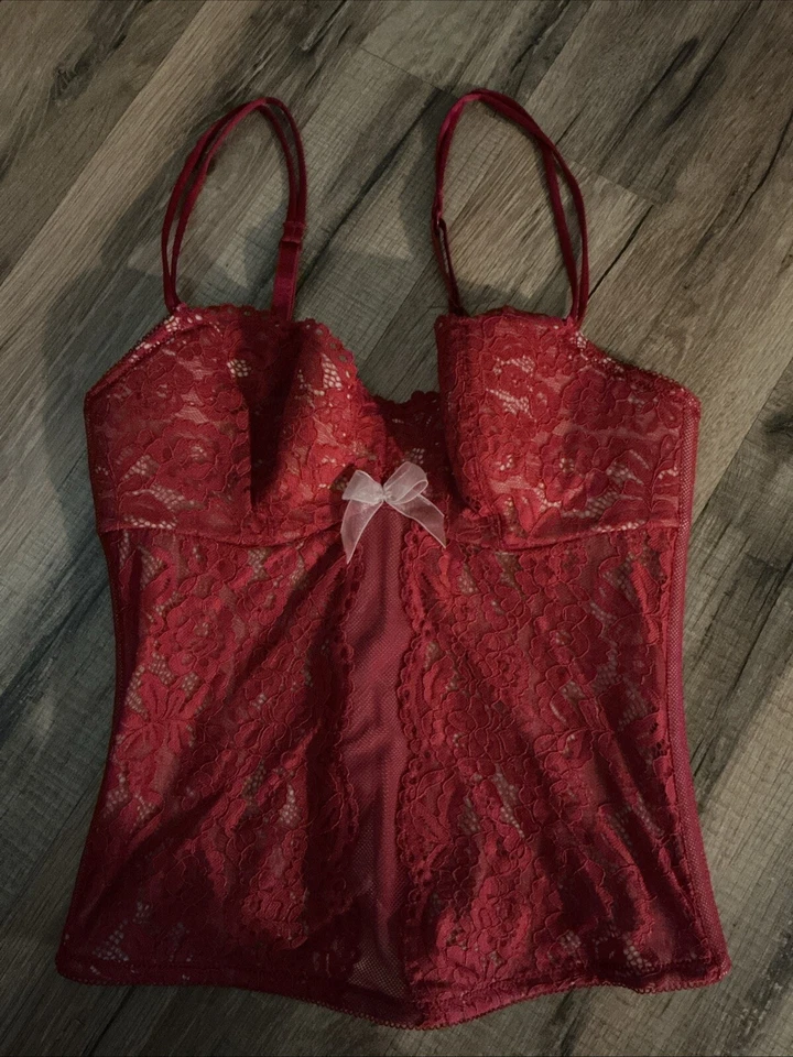 全新 WACOAL B TEMPTED CIAO BELLA 红色花边斗篷 BUSTIER SIZE — 第 1/4 张图片